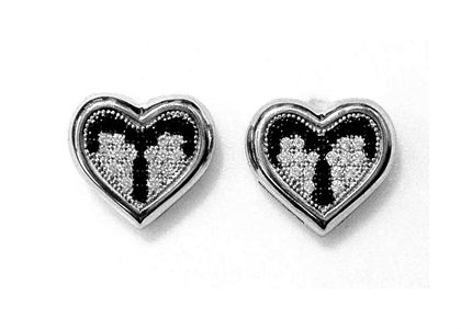 Rhodium Plated Gemstone Heart Shape Stud Earring